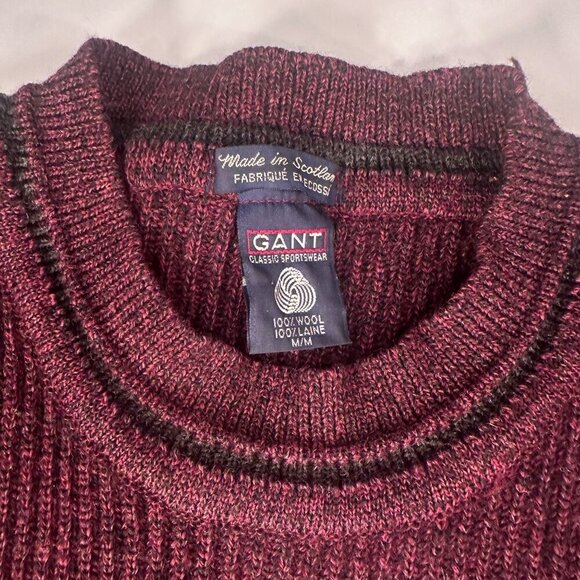 Gant Scotland Wool Sweater Mens Crewneck Pullover Burgundy Medium Oversized - Picture 2 of 15